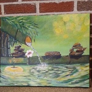 Green and Brown Impressionist Water Lily Painting